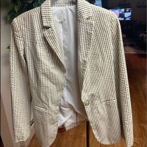 White and brown striped blazer